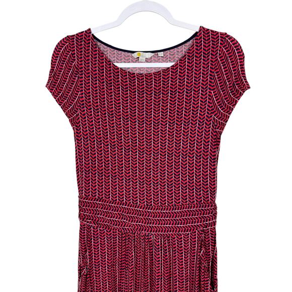 Boden Amelie Jersey Dress Red Chevron Twist Size 6 Short Sleeve Fit & Flare - Picture 6 of 15